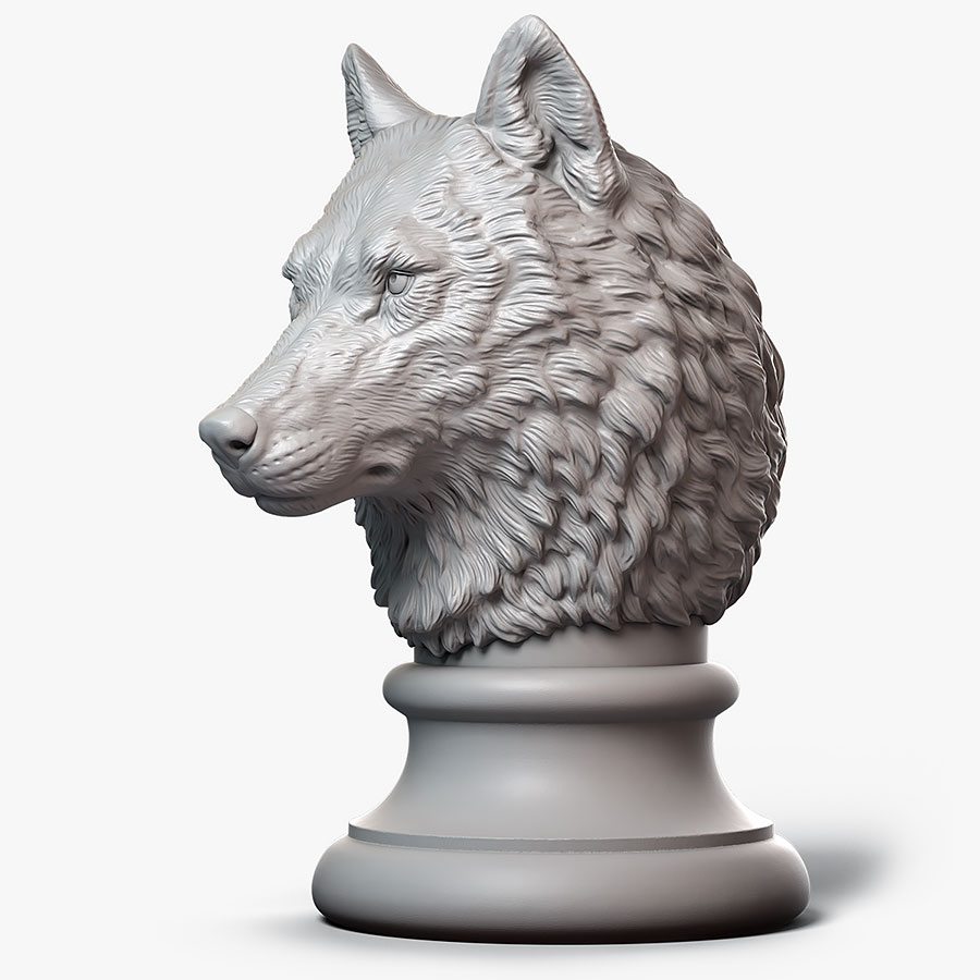 Статуэтка голова волка для 3D печати цифровая скульптура на заказ
